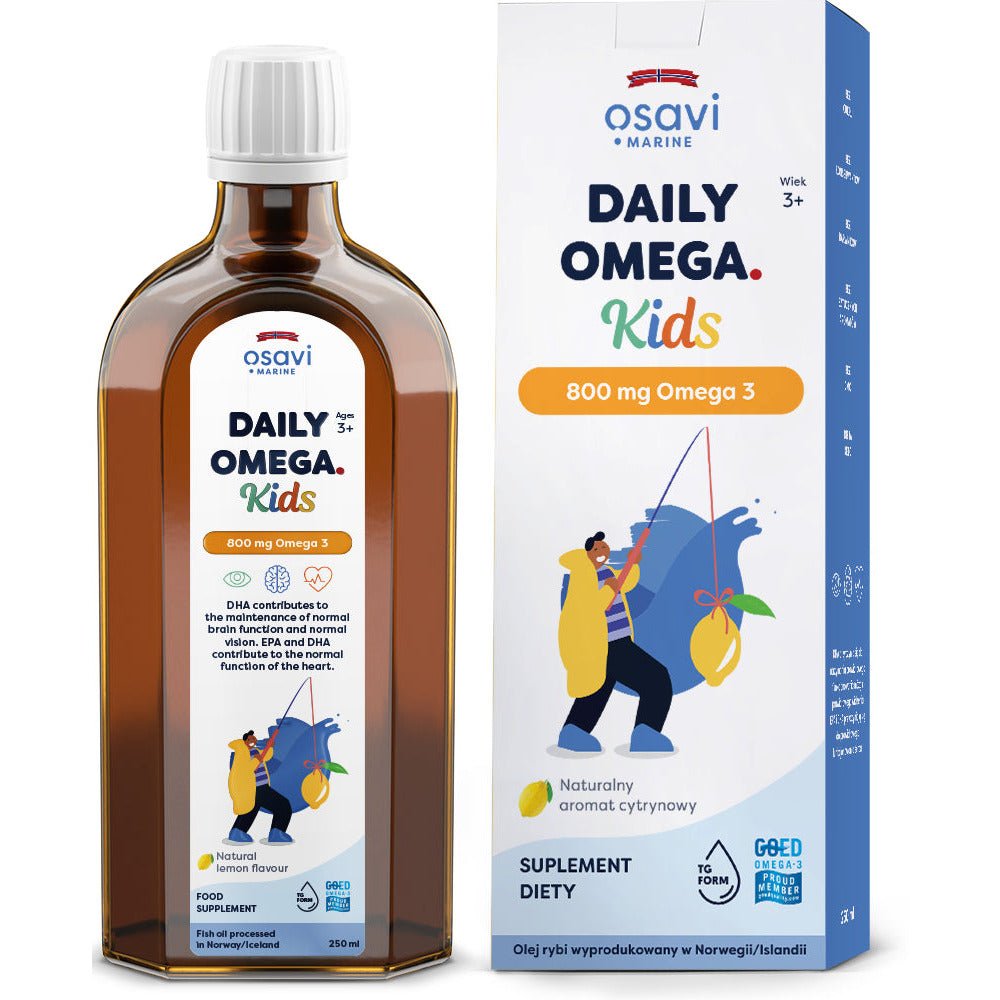 Kwasy Omega-3 dla Dzieci Osavi Daily Omega Kids 800mg Omega 3 Cytryna 250 ml - Sklep Witaminki.pl