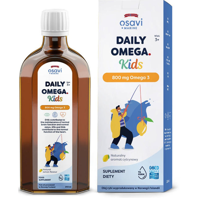 Kwasy Omega-3 dla Dzieci Osavi Daily Omega Kids 800mg Omega 3 Cytryna 250 ml - Sklep Witaminki.pl