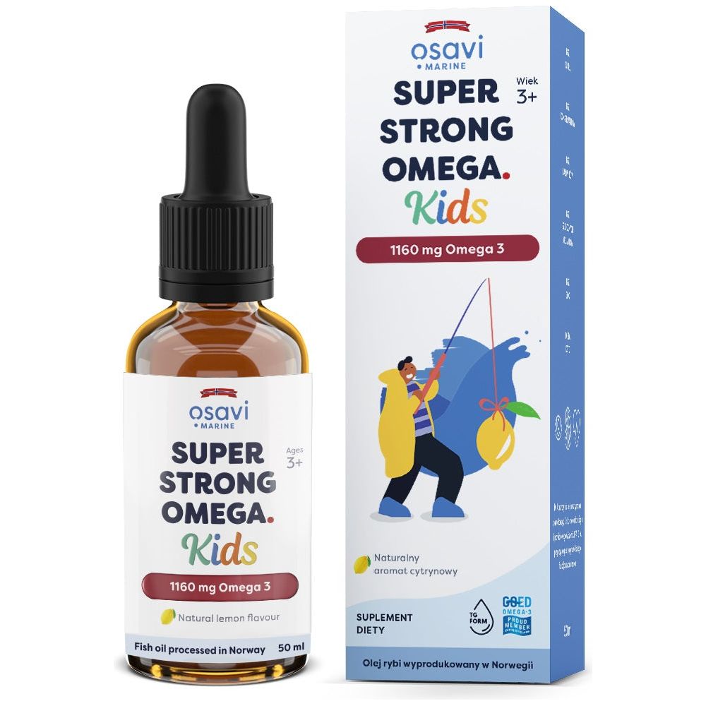 Kwasy Omega-3 dla Dzieci Osavi Super Strong Omega Kids (Marine) 1160mg Omega 3 Cytryna 50 ml - Sklep Witaminki.pl