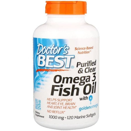 Kwasy Omega-3 Doctor's BEST Purified & Clear Omega 3 Fish Oil 1000 mg 120 marine softgels - Sklep Witaminki.pl