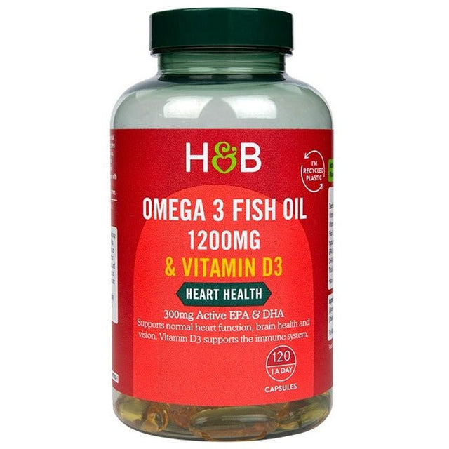Kwasy Omega-3 Holland & Barrett Omega 3 Fish Oil 1200mg & Vitamin D3 120 caps - Sklep Witaminki.pl