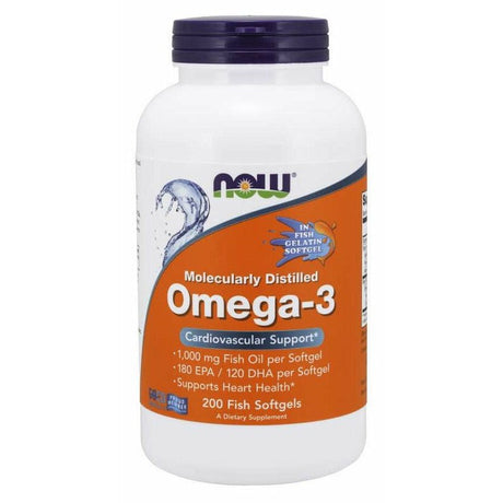 Kwasy Omega-3 NOW Foods Omega-3 Molecularly Distilled 200 fish softgels - Sklep Witaminki.pl