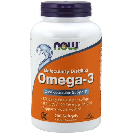 Kwasy Omega-3 NOW Foods Omega-3 Molecularly Distilled 200 softgels - Sklep Witaminki.pl