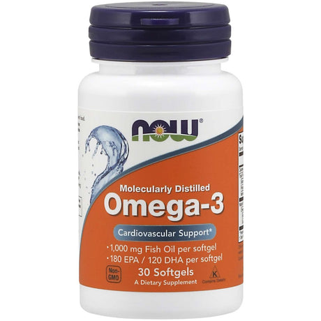 Kwasy Omega-3 NOW Foods Omega-3 Molecularly Distilled 30 softgels - Sklep Witaminki.pl