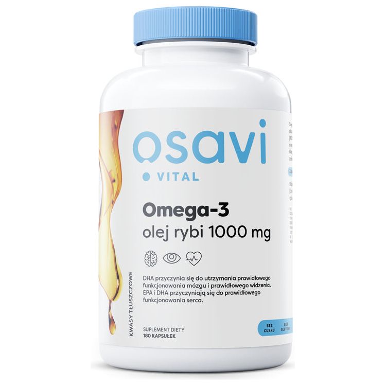 Kwasy Omega-3 Osavi Omega-3 Olej Rybi 1000mg Naturalny 180 softgels - Sklep Witaminki.pl