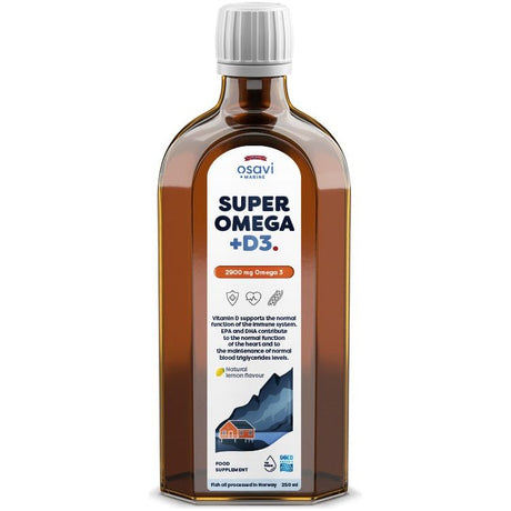 Kwasy Omega-3 Osavi Super Omega + D3 2900mg Omega 3 Lemon 250 ml - Sklep Witaminki.pl