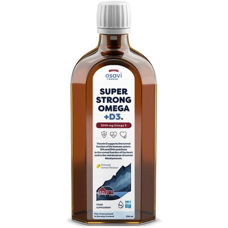 Kwasy Omega-3 Osavi Super Strong Omega + D3 3500mg Omega 3 Lemon 250 ml - Sklep Witaminki.pl