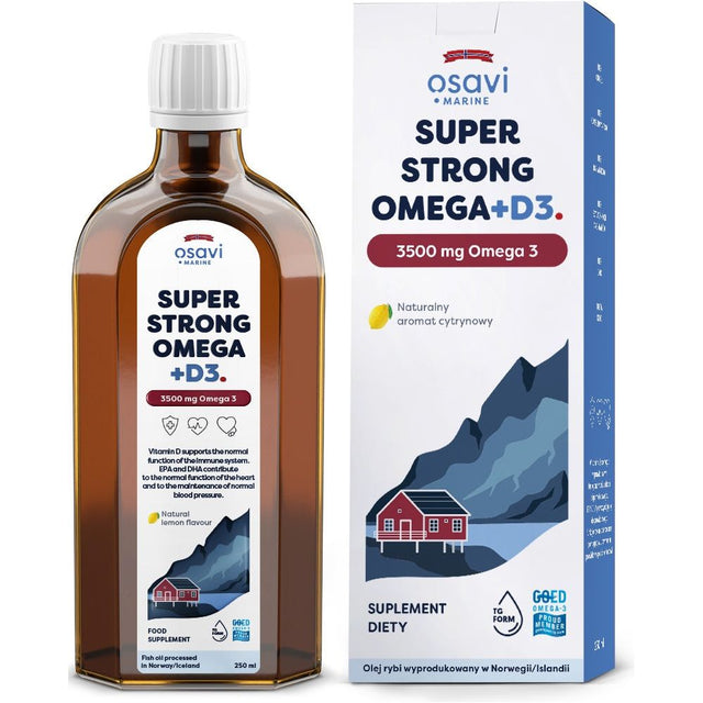 Kwasy Omega-3 Osavi Super Strong Omega + D3 (Marine) 3500mg Omega 3 Cytryna 250 ml - Sklep Witaminki.pl