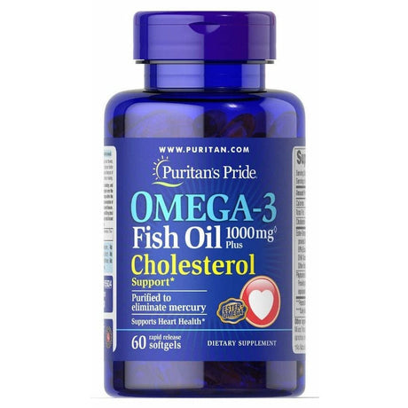 Kwasy Omega-3 Puritan's Pride Omega-3 Fish Oil 1000 mg Plus Cholesterol Support 60 softgels - Sklep Witaminki.pl