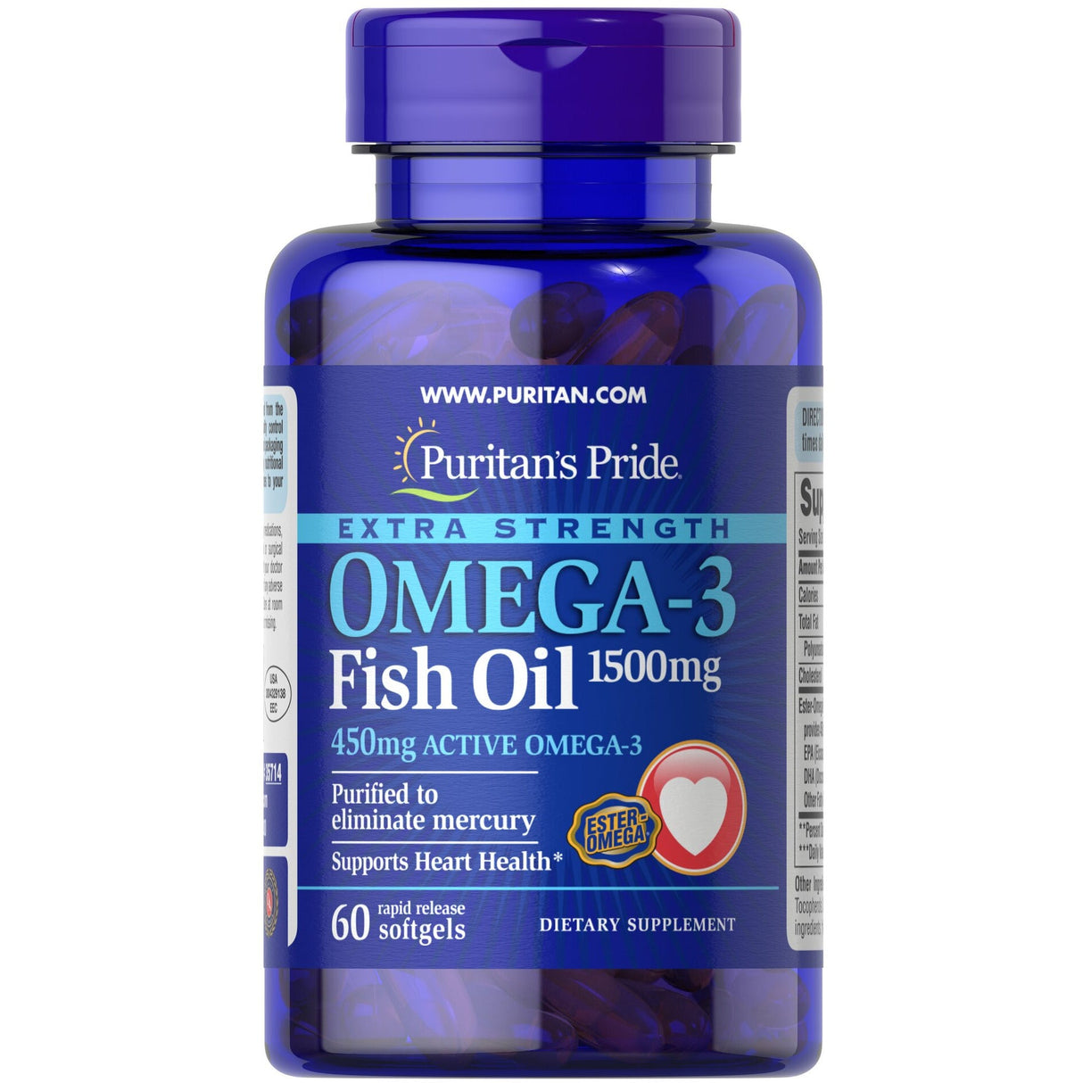 Kwasy Omega-3 Puritan's Pride Omega-3 Fish Oil 1500 mg 60 softgels - Sklep Witaminki.pl