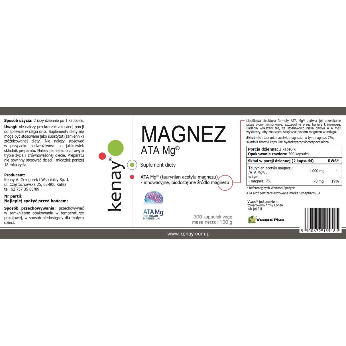 Magnez Kenay Magnez Ata Mg® 300 caps - Sklep Witaminki.pl