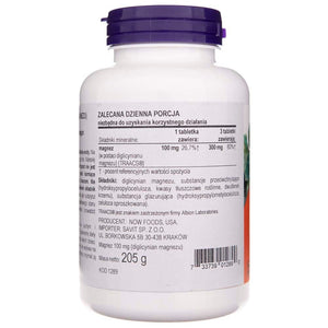 NOW Foods Diglicynian Magnezu 100 mg 180 tabs - Sklep Witaminki.pl