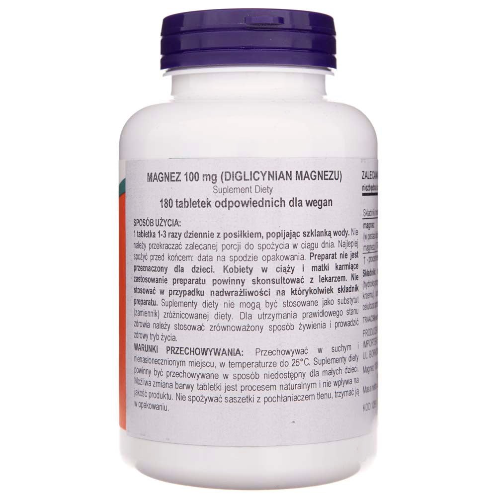 NOW Foods Diglicynian Magnezu 100 mg 180 tabs - Sklep Witaminki.pl