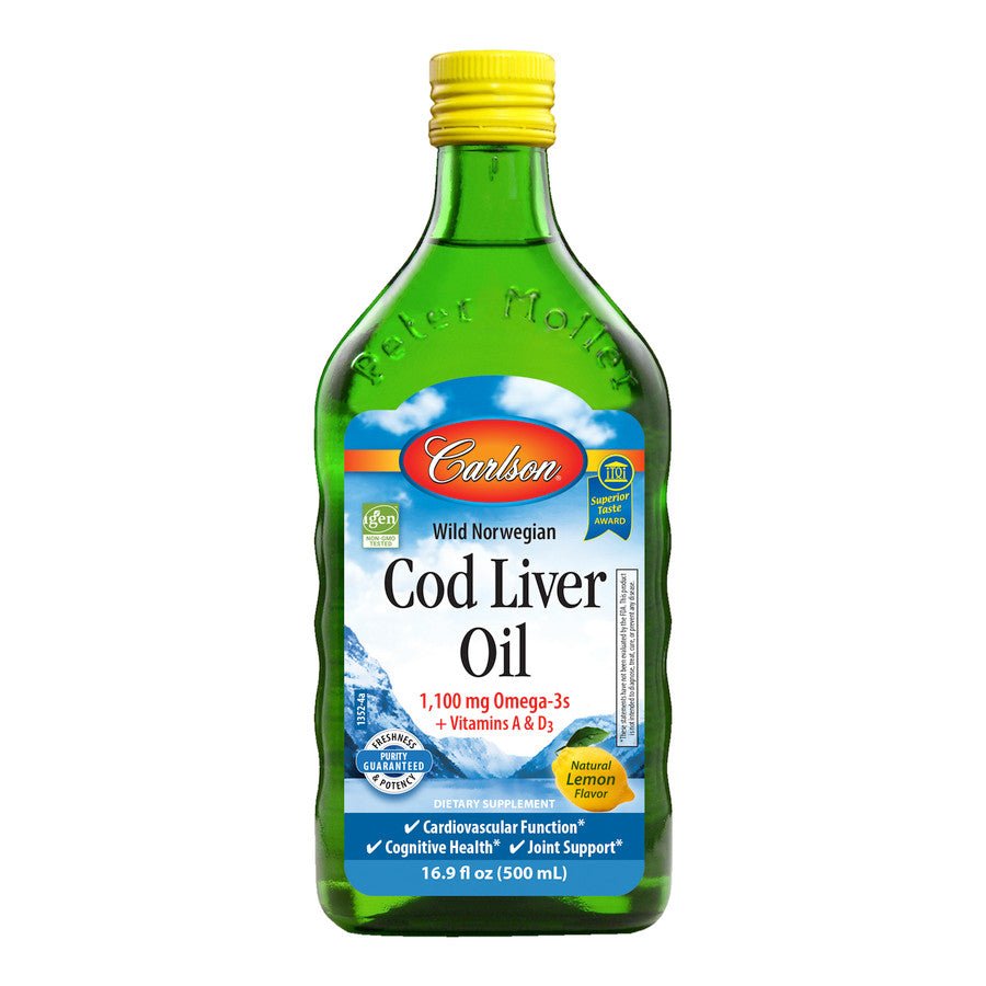 Olej z Wątroby Dorsza Carlson Labs Wild Norwegian Cod Liver Oil 1100mg Omega-3 500 ml Lemon - Sklep Witaminki.pl