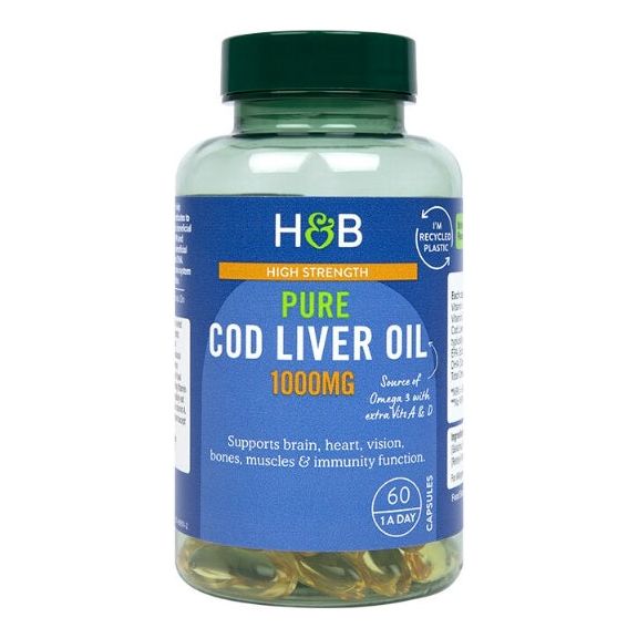 Olej z Wątroby Dorsza Holland & Barrett High Strength Pure Cod Liver Oil 1000mg 60 caps - Sklep Witaminki.pl