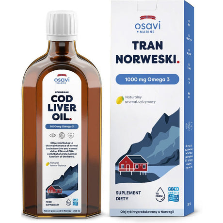 Olej z Wątroby Dorsza Osavi Tran Norweski 1000mg Omega 3 Cytryna 250 ml - Sklep Witaminki.pl