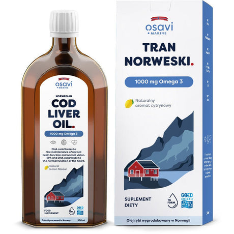 Olej z Wątroby Dorsza Osavi Tran Norweski 1000mg Omega 3 Cytryna 500 ml - Sklep Witaminki.pl