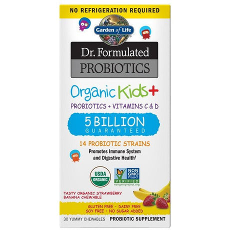 Probiotyk dla Dzieci Garden of Life Dr. Formulated Probiotics Organic Kids+ Strawberry Banana 30 chewables - Sklep Witaminki.pl