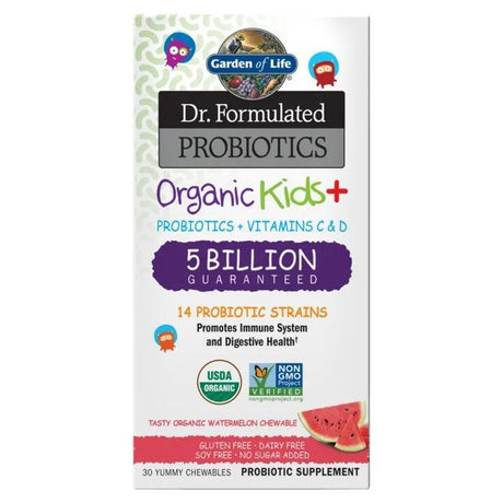 Probiotyk dla Dzieci Garden of Life Dr. Formulated Probiotics Organic Kids+ Watermelon 30 chewables - Sklep Witaminki.pl