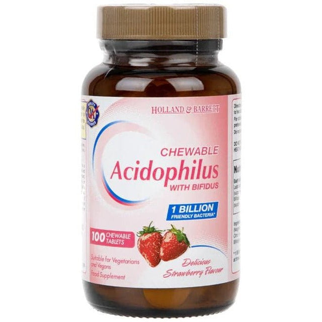 Probiotyk wieloszczepowy Holland & Barrett Acidophilus Chewable Strawberry 100 tablets - Sklep Witaminki.pl