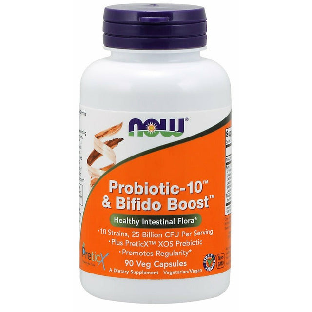 Probiotyk wieloszczepowy NOW Foods Probiotic-10 & Bifido Boost 90 vcaps - Sklep Witaminki.pl