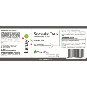 Resweratrol Kenay Resveratrol Zmikronizowany Trans 200 mg 300 caps - Sklep Witaminki.pl