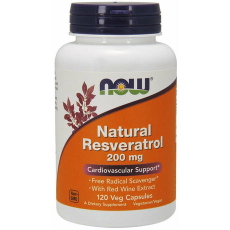 Resweratrol NOW Foods Natural Resveratrol with Red Wine Extract 200 mg 120 vcaps - Sklep Witaminki.pl