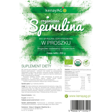 Spirulina Kenay Spirulina Organiczna W Proszku 200 g - Sklep Witaminki.pl