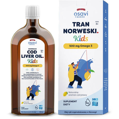 Tran dla Dzieci Osavi Tran Norweski Kids 500mg Omega 3 Cytryna 500 ml - Sklep Witaminki.pl