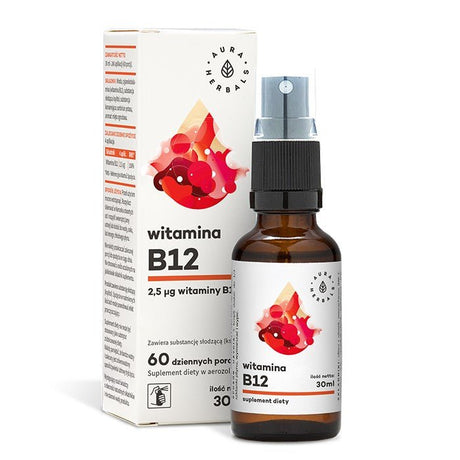 Witamina B12 - Kobalamina Aura Herbals Witamina B12 w aerozolu 30 ml - Sklep Witaminki.pl