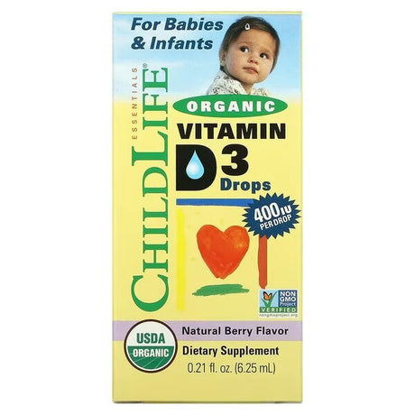 Witamina D3 dla Niemowląt Child Life Organic Vitamin D3 Drops Natural Berry 6 ml - Sklep Witaminki.pl