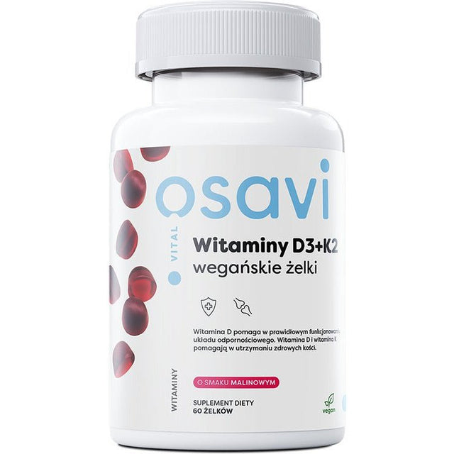 Witamina D3 + K2 Osavi Witaminy D3 + K2 Wegańskie Żelki Malina 60 gummies - Sklep Witaminki.pl