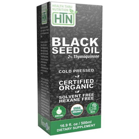 Witaminy i suplementy diety Health Thru Nutrition Black Seed Oil 500mg 500 ml - Sklep Witaminki.pl