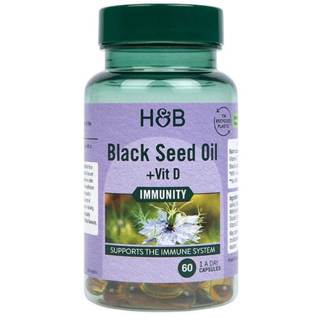 Witaminy i suplementy diety Holland & Barrett Black Seed Oil + Vit D 60 caps - Sklep Witaminki.pl
