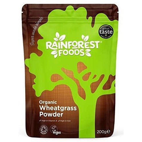 Witaminy i suplementy diety Rainforest Foods Organic Wheatgrass Powder 200 g - Sklep Witaminki.pl