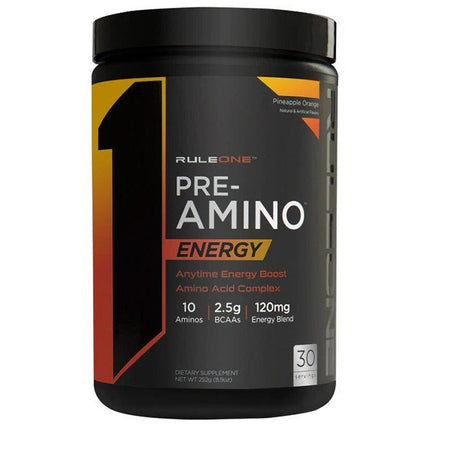 Witaminy i suplementy diety Rule One Pre-Amino Energy Pineapple Orange 252 g - Sklep Witaminki.pl