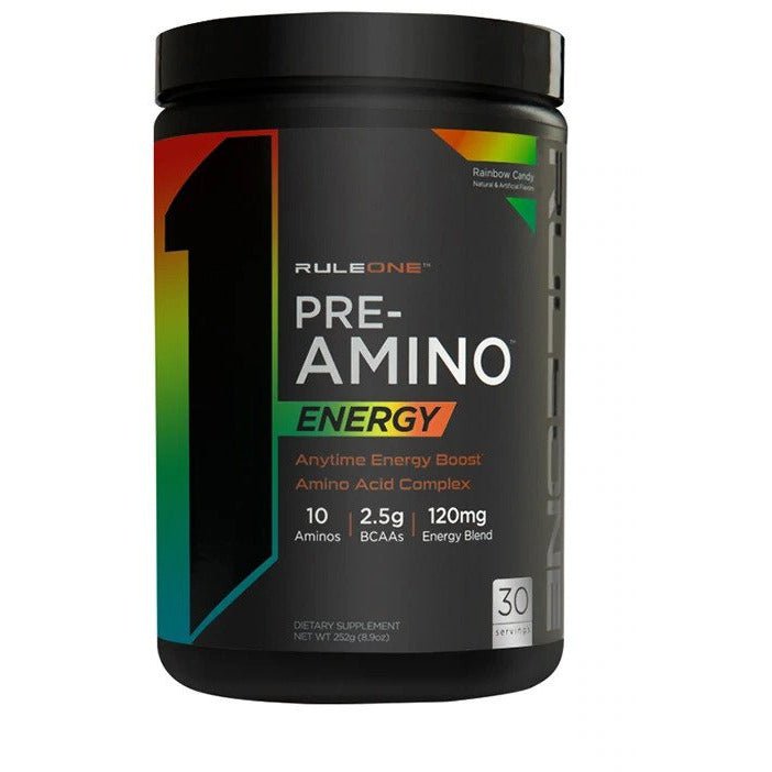 Witaminy i suplementy diety Rule One Pre-Amino Energy Rainbow Candy 252 g - Sklep Witaminki.pl