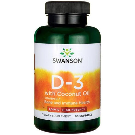 Witaminy i suplementy diety Swanson Vitamin D-3 with Coconut Oil 2000 IU 60 softgels - Sklep Witaminki.pl