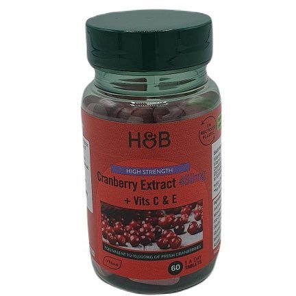 Żurawina Holland & Barrett High Strength Cranberry Extract 400mg + Vits C & E 60 tabs - Sklep Witaminki.pl